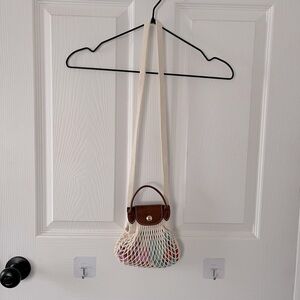 Longchamp Cream and Brown Net Crossbody Bag